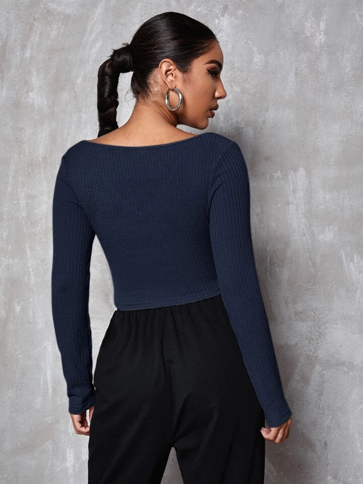 shein v neck solid fitted crop tee