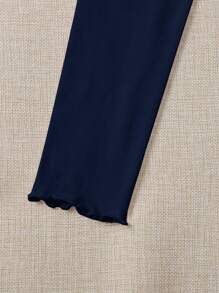 SHEIN Qutie Top unicolor de pecho fruncido de borde en forma de lechuga - Azul Marino - Ver 3