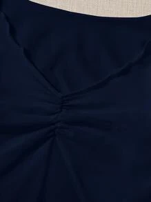SHEIN Qutie Top unicolor de pecho fruncido de borde en forma de lechuga - Azul Marino - Ver 5