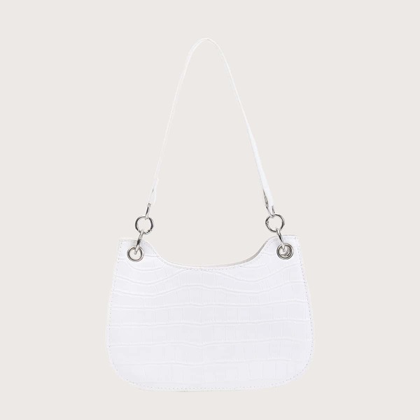 

Croc Embossed Chain Baguette Bag, White