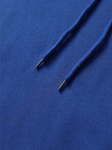 SHEIN EZwear 素色袋鼠口袋加絨內裏抽繩連帽衫 - 藍色 - 查看 4