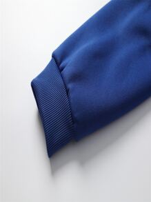 SHEIN EZwear 素色袋鼠口袋加絨內裏抽繩連帽衫 - 藍色 - 查看 5