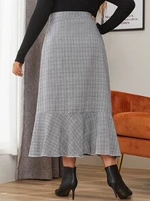 Mulvari Plus Plaid Print Draped Ruffle Hem Skirt - Multicolor - View 2