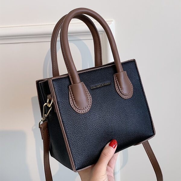 

Contrast Binding Litchi Embossed Square Bag, Black