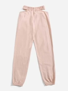 SHEIN Girls Chinese Dragon Print Cutout Waist Sweatpants - Baby Pink - View 2