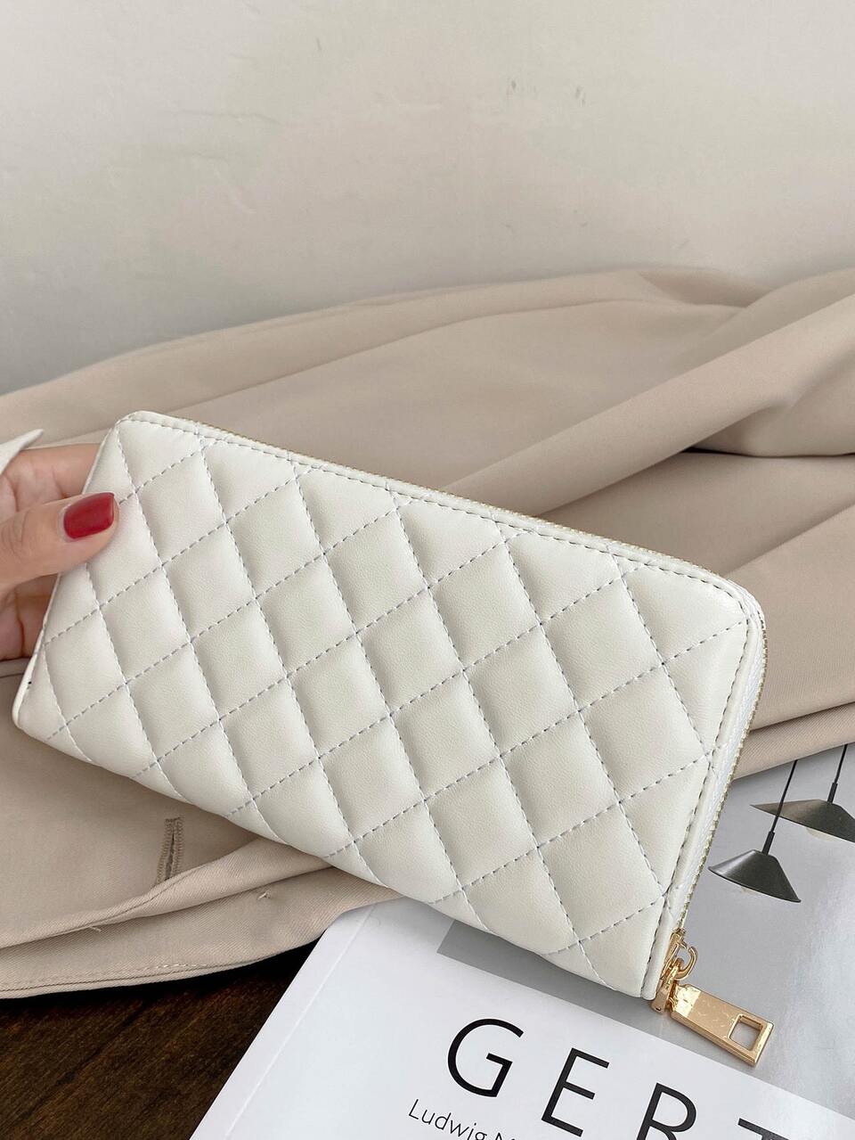 Quilted Pattern Long Wallet Slim Portable, Money, Cash White-Collar Workers, For Female, For Women College, Work, Business, Commute, Office, For Anniversary, For Couple, For Birthday Gift, On Valentine Day Gift, Gift Gifts For Teachers