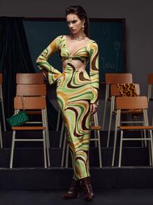 Simone Rogers Allover Print Cut Out Dress - Multicolor - View 5
