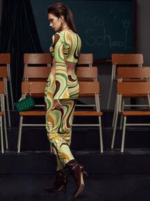 Simone Rogers Allover Print Cut Out Dress - Multicolor - View 4