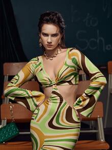 Simone Rogers Allover Print Cut Out Dress - Multicolor - View 2