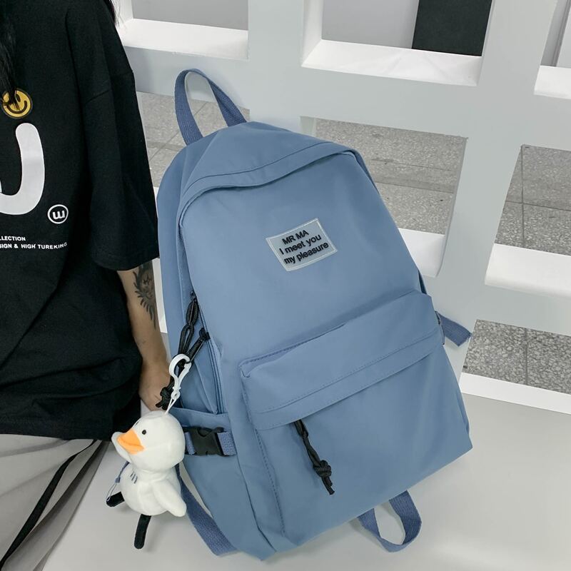 

Letter Graphic Backpack With Cartoon Charm, Blue