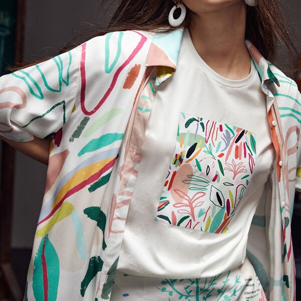 

Graphic Print Button Through Tee, White