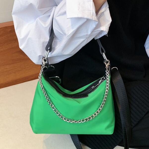 

Chain Decor Shoulder Bag, Green