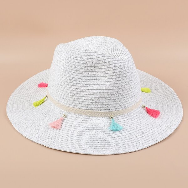

Tassel Decor Straw Hat, White