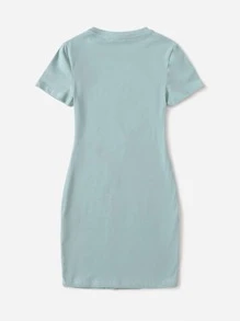 SHEIN Tween Girl Letter Graphic Tee Dress - Mint Green - View 2