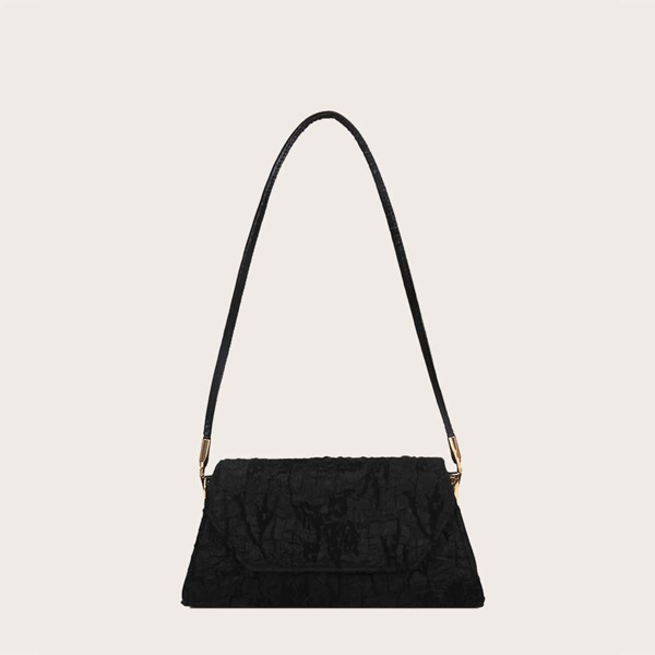 

Girls Textured Flap Square Bag, Black