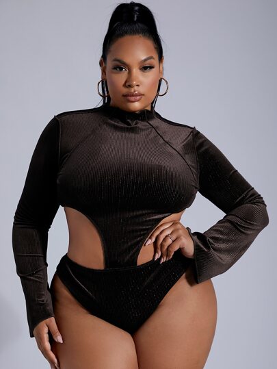 SHEIN SXY Plus Cutout Velvet Bodysuit
