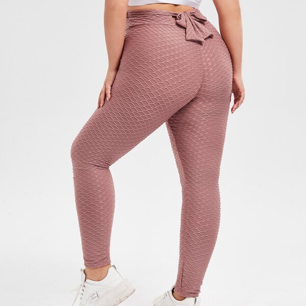 

Plus Tie Back Solid Sports Leggings, Dusty pink