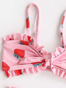 3packs Baby Girl Strawberry Print Ruffle Trim Beachwear Summer Beach - Pink - View 3