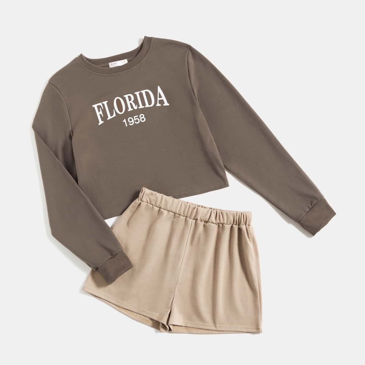 

Letter Crop Tee & Solid Shorts, Multicolor