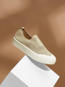 Zapatillas deportivas tejidas minimalista - Caqui - Ver 2