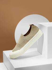 Zapatillas deportivas tejidas minimalista - Caqui - Ver 8