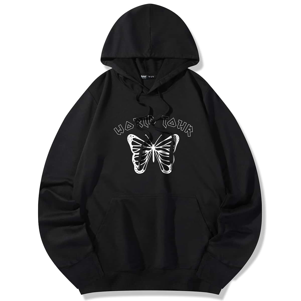 

Guys Butterfly Letter Print Drawstring Sweatshirt, Black
