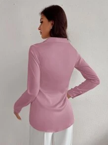 GENKIRA 纯色前扣衬衫优雅商务休闲女士纽扣衬衫 - 紫丁香色 - 查看 2