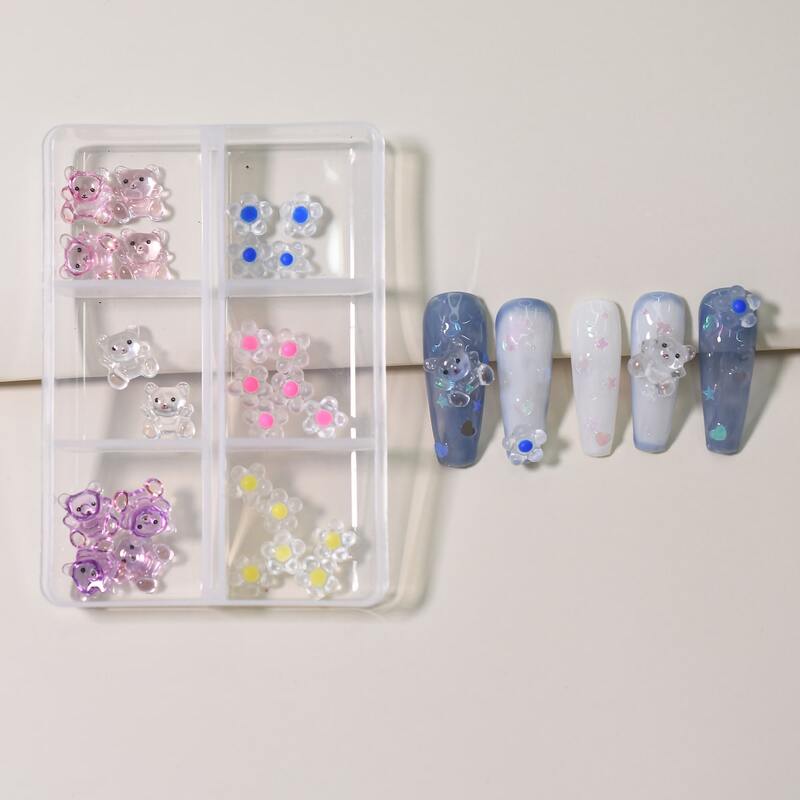 

1box Flower & Bear Shaped Nail Art Decoration, Multicolor