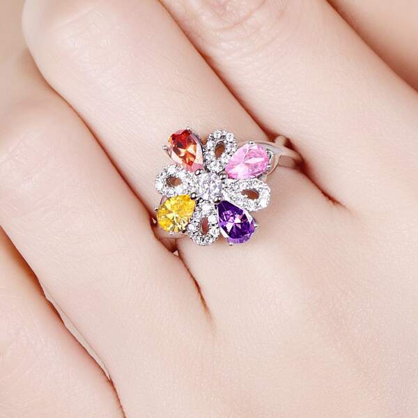 

Water-drop Zircon Decor Ring, Silver