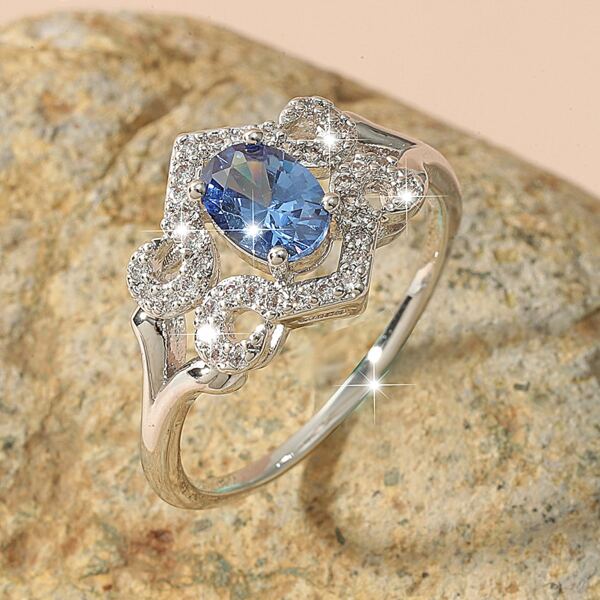 

Oval Rhinestone Decor Ring, Blue