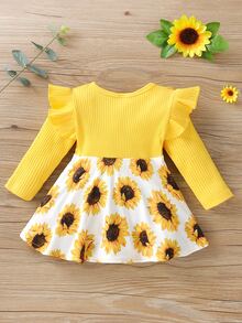 Bebé Vestido con estampado de girasol ribete con fruncido - Multicolor - Ver 2