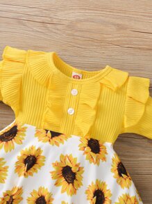 Bebé Vestido con estampado de girasol ribete con fruncido - Multicolor - Ver 3