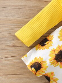 Bebé Vestido con estampado de girasol ribete con fruncido - Multicolor - Ver 4