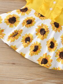 Bebé Vestido con estampado de girasol ribete con fruncido - Multicolor - Ver 5