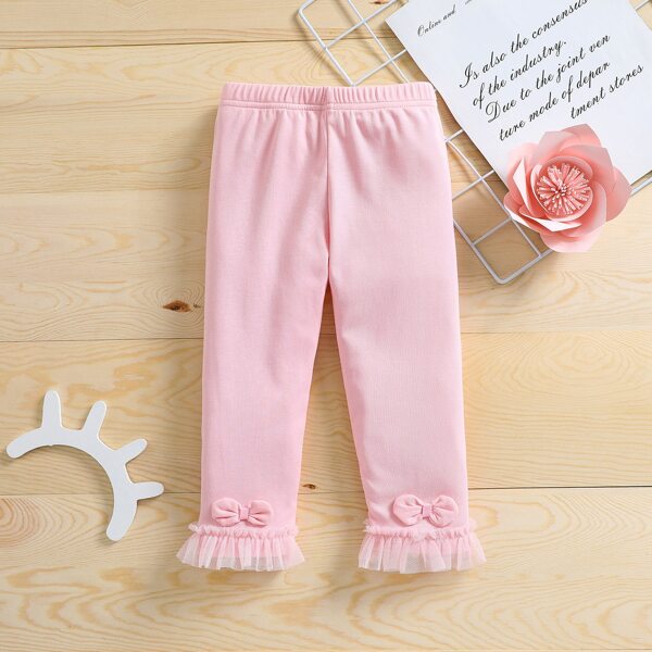 

Girls Bow Front Mesh Hem Pants, Baby pink