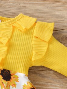 Bebé Vestido con estampado de girasol ribete con fruncido - Multicolor - Ver 6