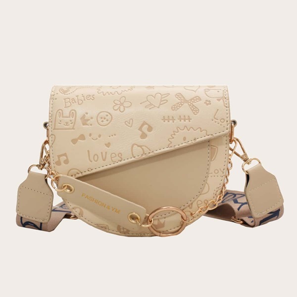 

Cartoon Graphic Saddle Bag, Beige