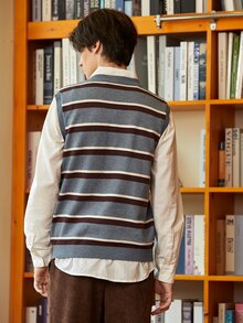 Manfinity 男士條紋圖案毛衣背心不附帶襯衫 - 灰色 - 查看 2