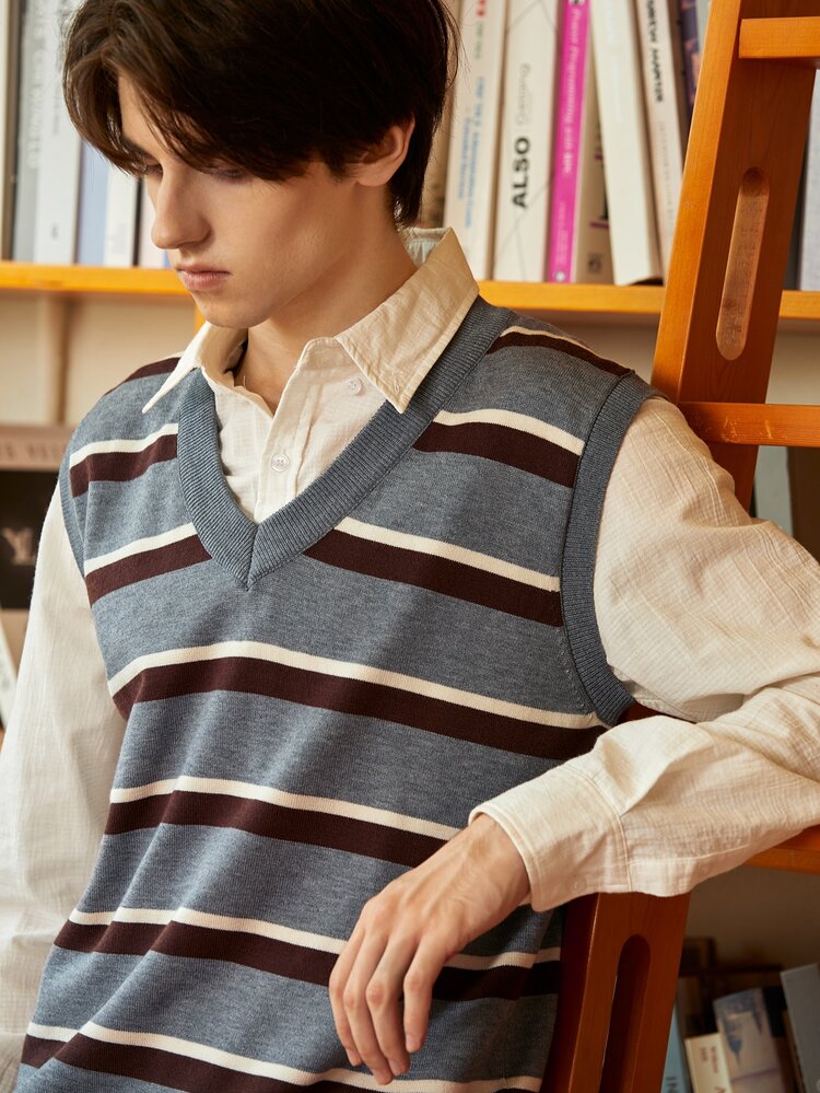 Manfinity Men Knitwear Sọc Giải trí - Xám - Xem 4