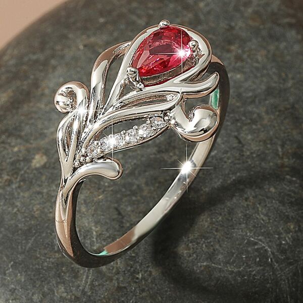 

Zircon Flower Decor Ring, Red