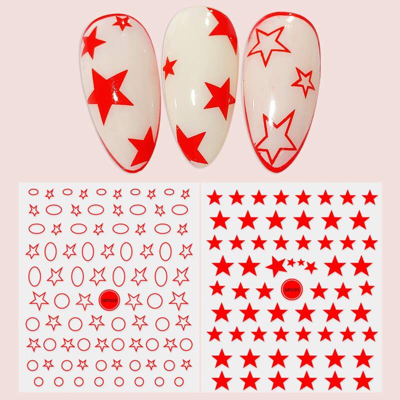 

2sheets Star Pattern Nail Art Sticker, Red