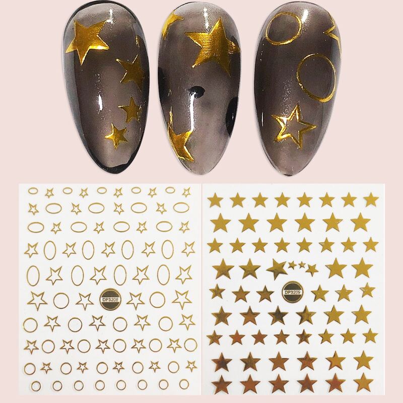 

2sheets Star Pattern Nail Art Sticker, Gold