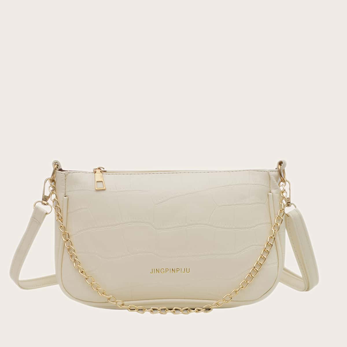 

Minimalist Croc Embossed Chain Shoulder Bag, Beige
