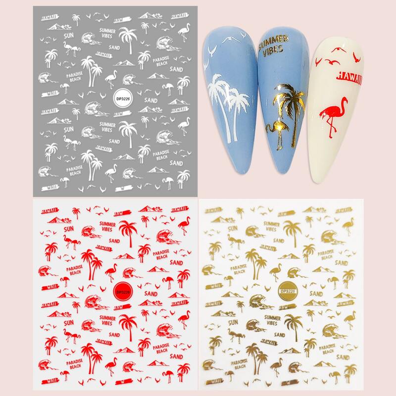 

3sheets Flamingo & Coconut Pattern Nail Art Sticker, Multicolor