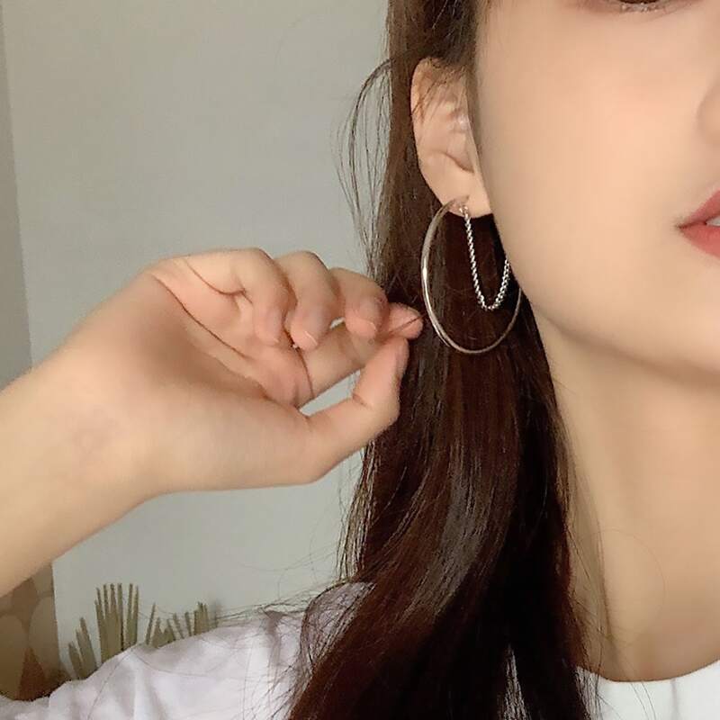 

Chain Decor Hoop Earrings, Silver