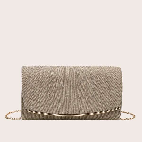 

Minimalist Ruched Design Chain Clutch Bag, Gold