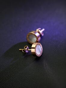 圓形耳釘 - 玫瑰金 - 查看 2