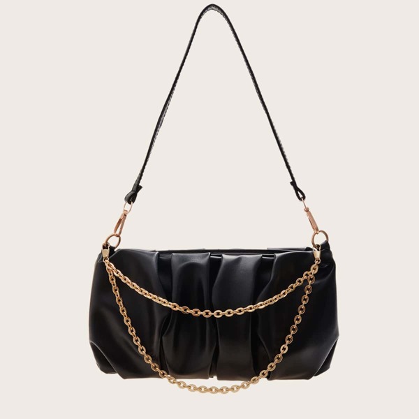 

Chain Decor Ruched Bag, Black