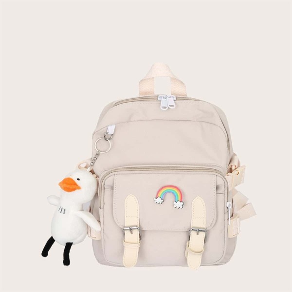 

Minimalist Buckle Decor Functional Backpack, Beige