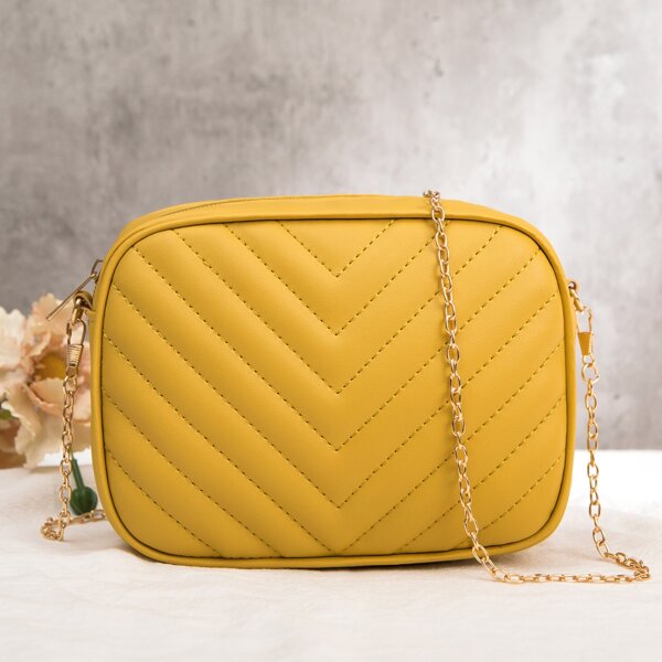 

Chevron Chain Crossbody Bag, Yellow